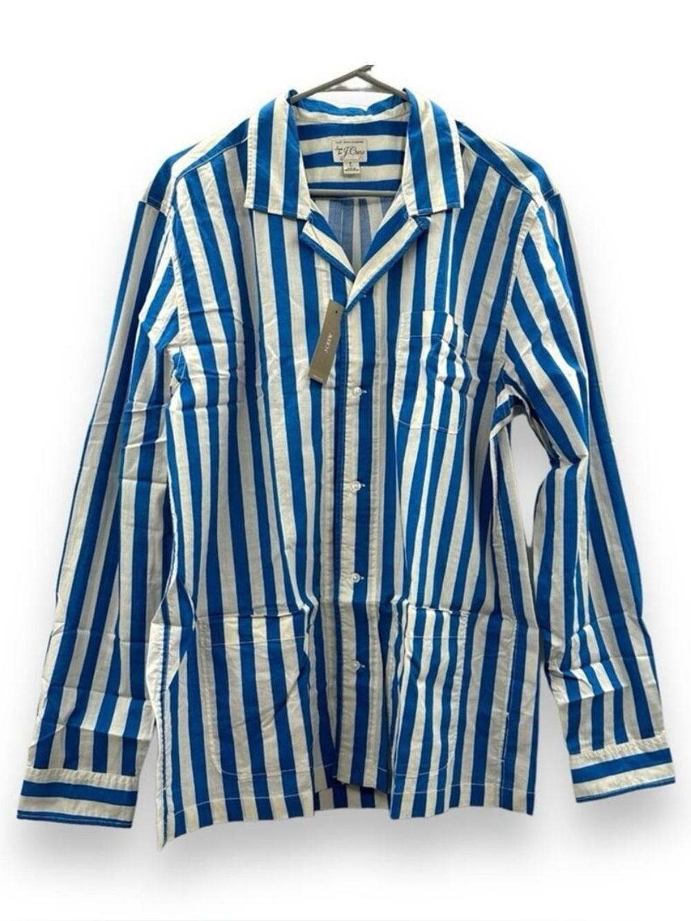 J. Crew Blue & White Striped Long Sleeve‎ Button-Down Collared Shirt Sz L NEW